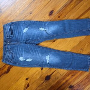 Dollhouse Women's Blue Ripped Skinny Jeans Size 11 With Yellow Floral Shirt